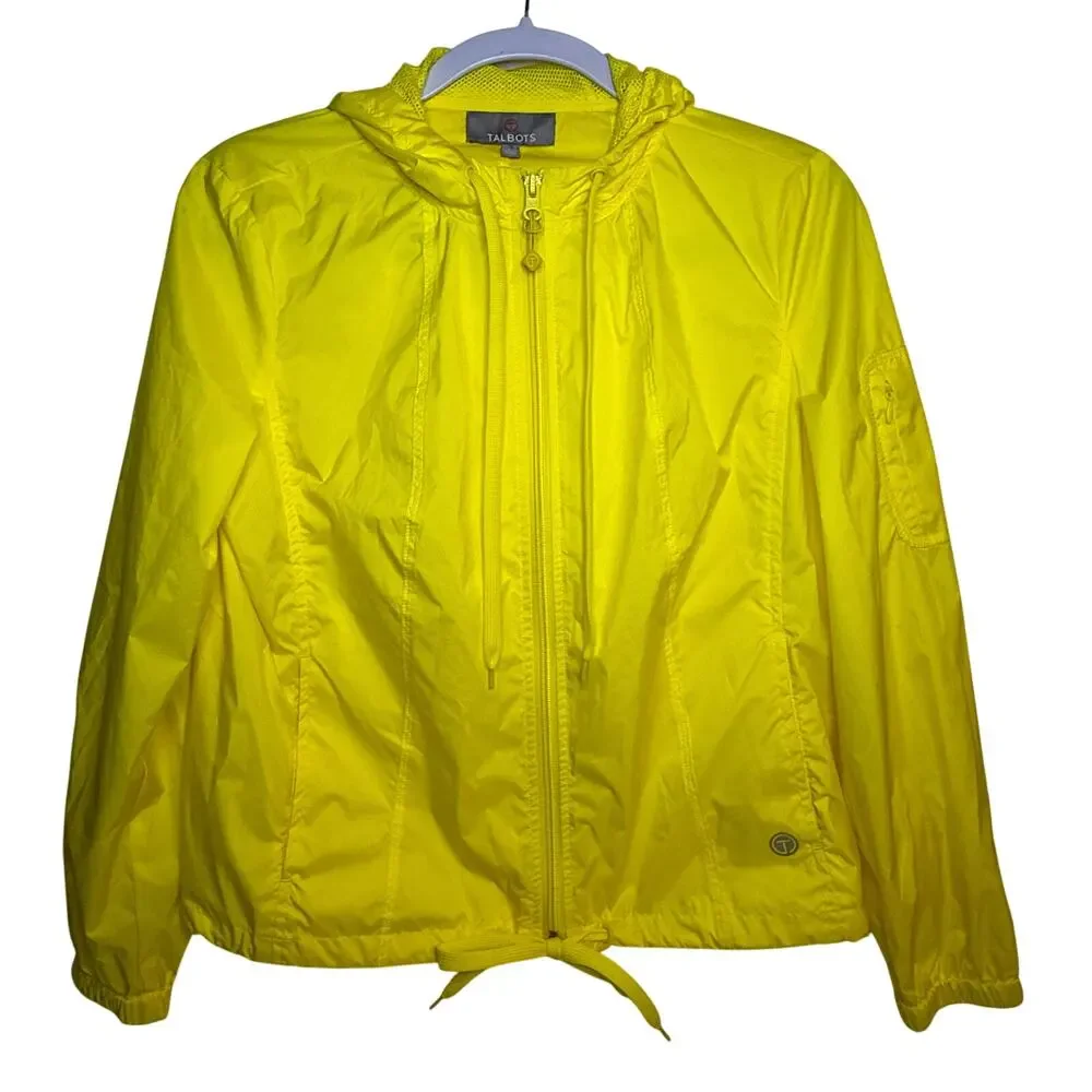 Talbots Bright Yellow Hooded Windbreaker Sz Sp